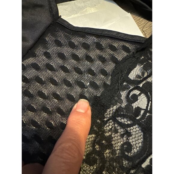 Vintage Black Lace & Nylon Full-Length Dress Medium - Picture 6 of 7